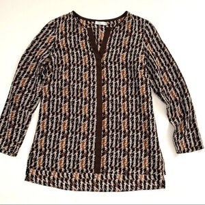 Vince Houndstooth Silk Blouse Brown Tan Size 0